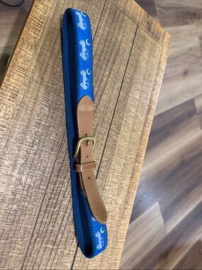 Simply Southern Blue Woven Belt with Brown Leather Trim